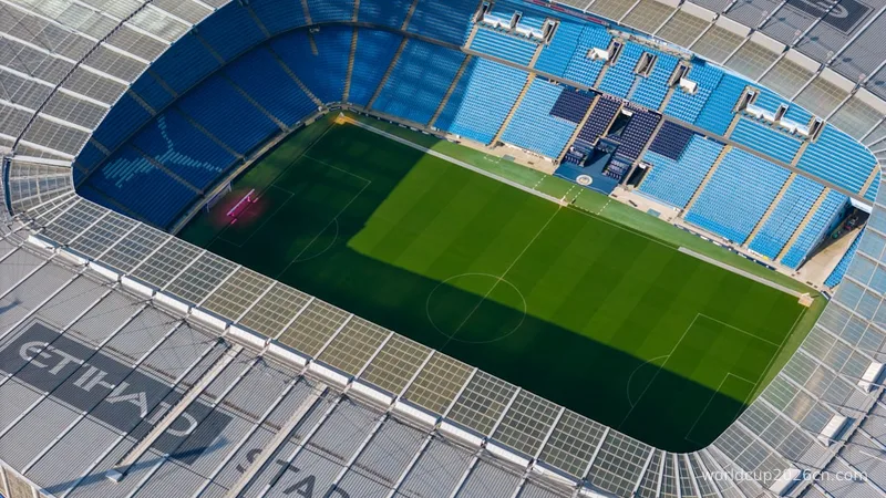 an aerial view of a soccer field in a stadium