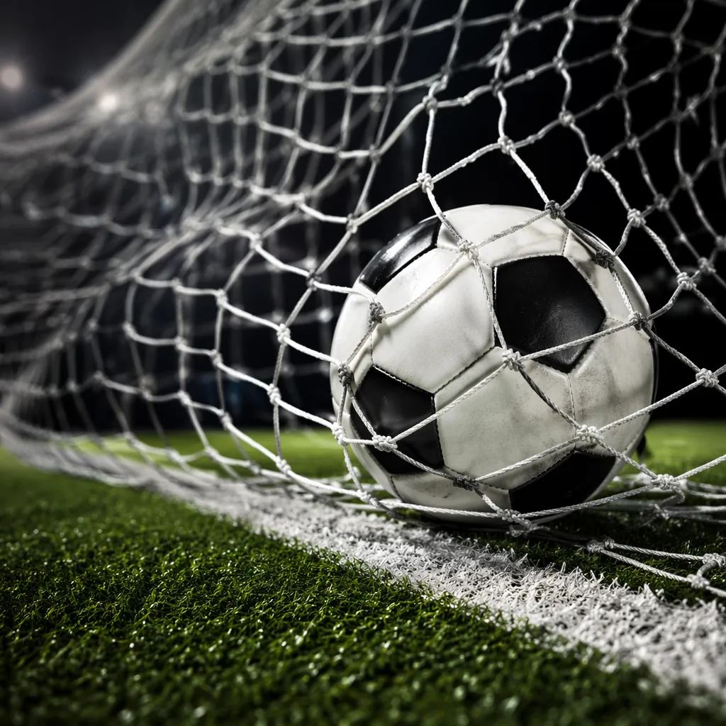 Close up of a soccer ball crossing the goal line, net rippling, no players or lo