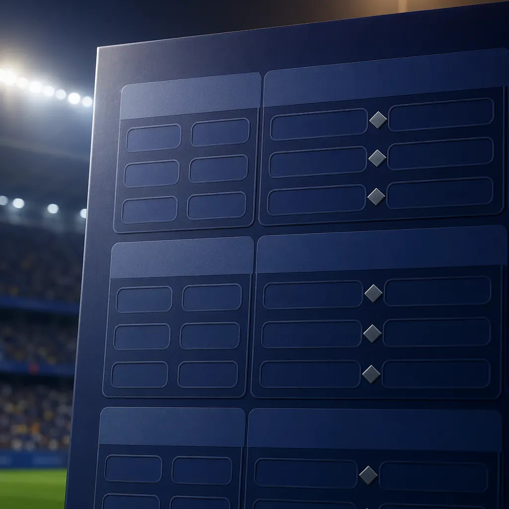 Close up of a blank World Cup group stage fixture board with empty slots for mat