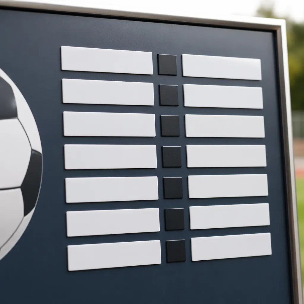 Close up shot of a generic soccer match schedule board with blank slots for matc