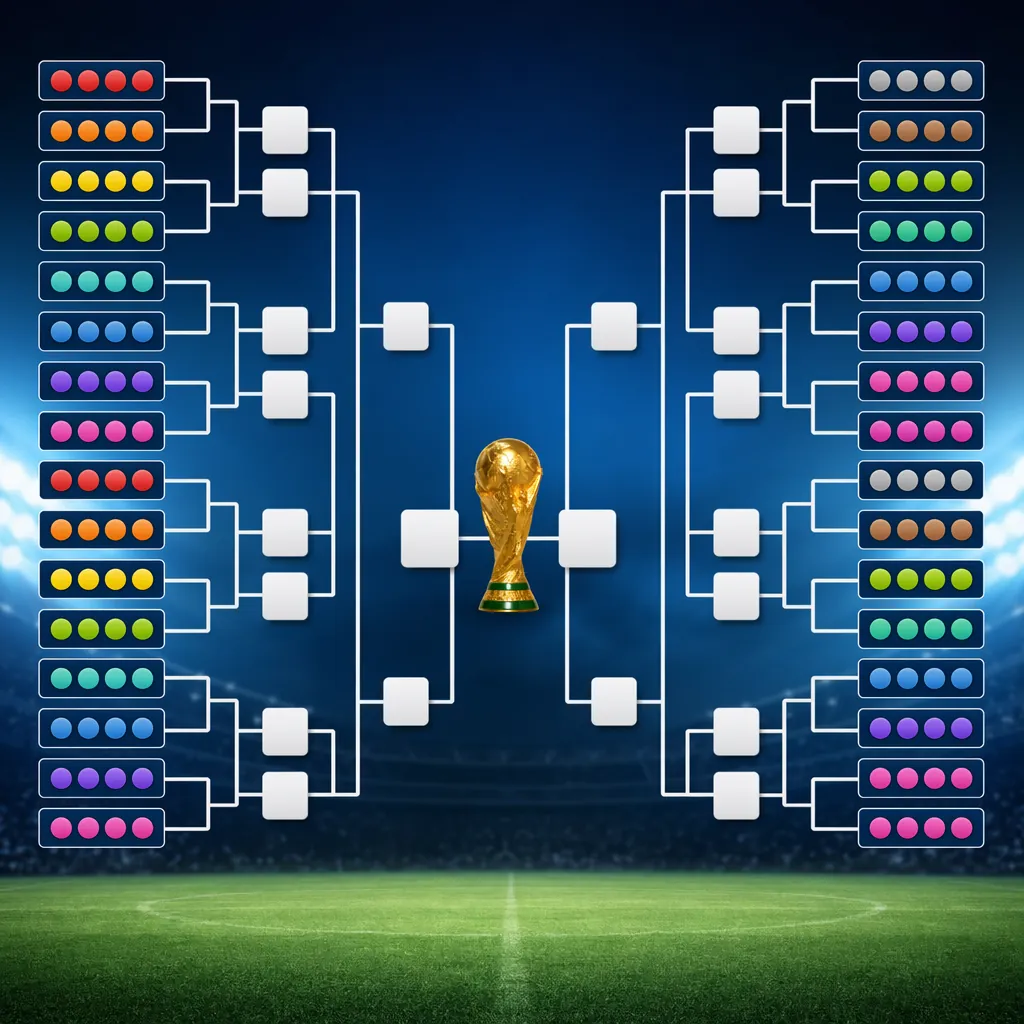 Graphic illustration of 2026 World Cup group stage progression bracket, showing 