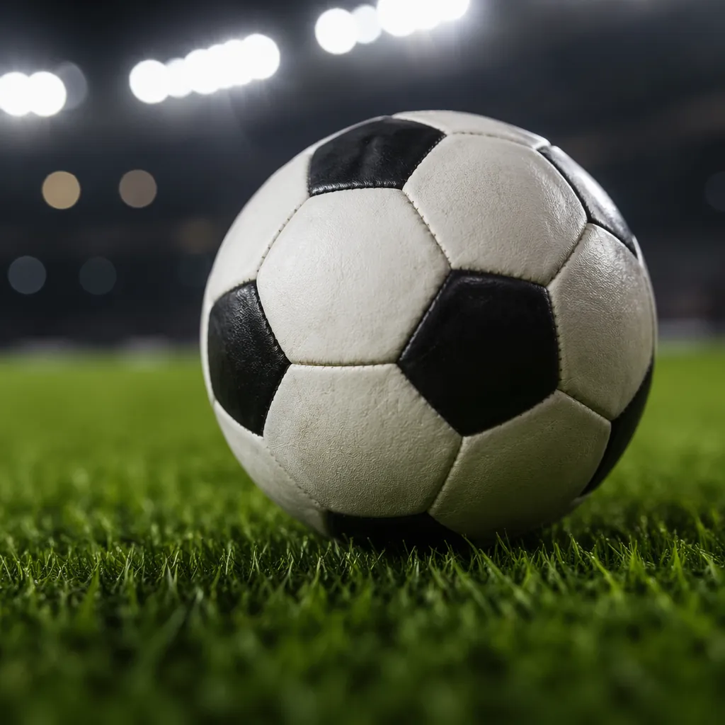 Close up shot of a traditional black and white football rolling on well-maintain